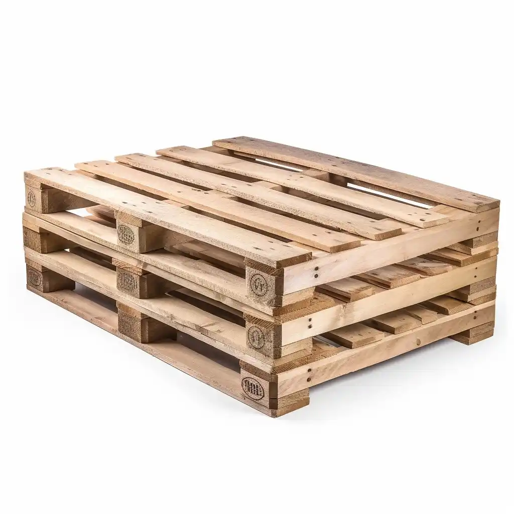 Pallets de madera apilados en almacén industrial